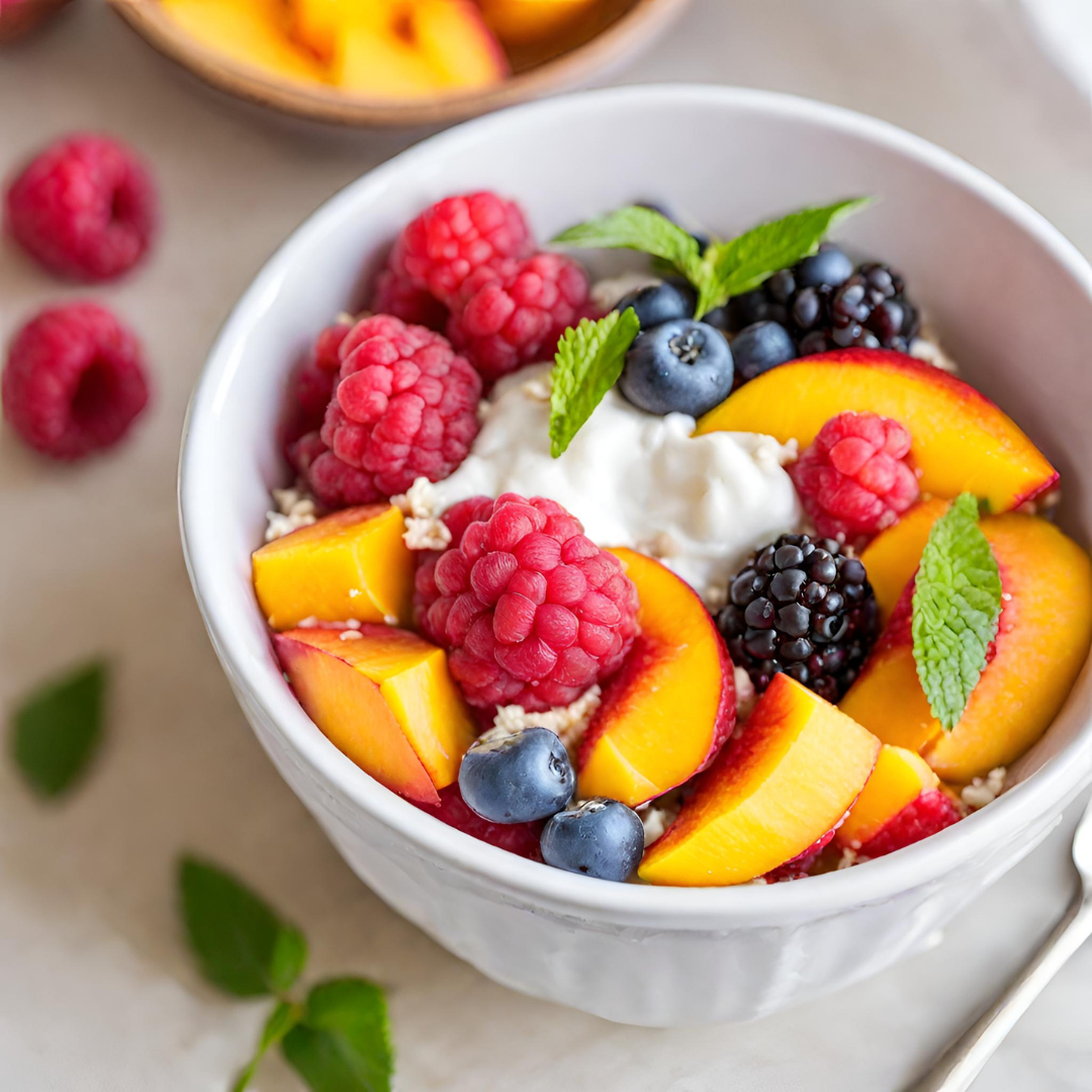 Raspberry - Peach Mango Smoothie Bowl